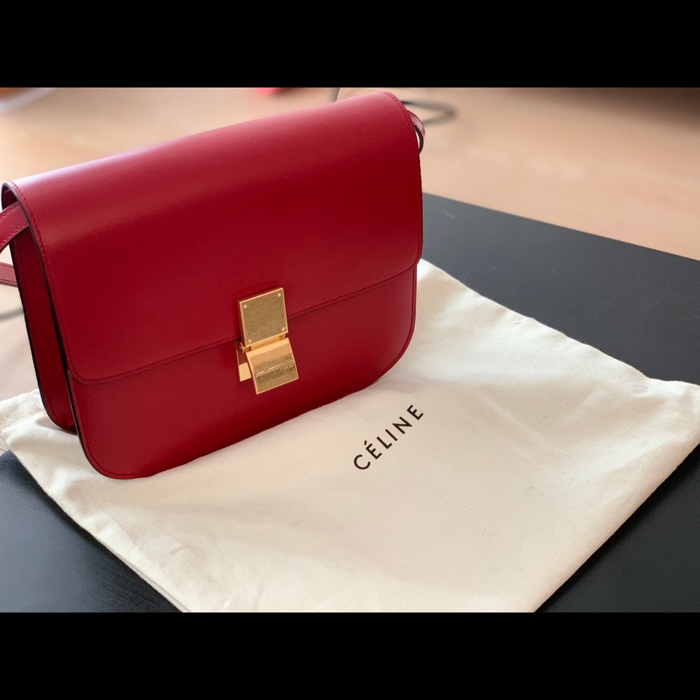 Red Celine classic box bag medium